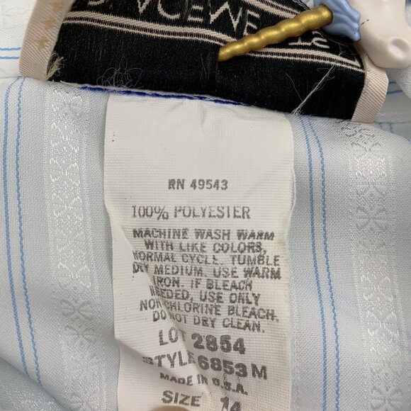 Vintage Blouse Size 14 Neck Bow Striped Button Up Blue White Shimmer Placements - Picture 5 of 5